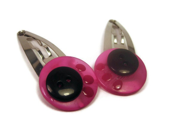Pink and Black Button Hair Clips  - Back to School Outfits for Middle School Girls - Cute Gift for Friend