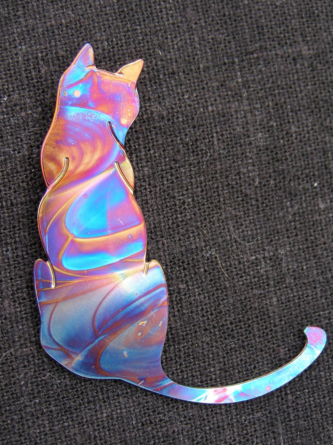 Cat Pin or ornament.  Handmade Torched Copper Cat pin/brooch