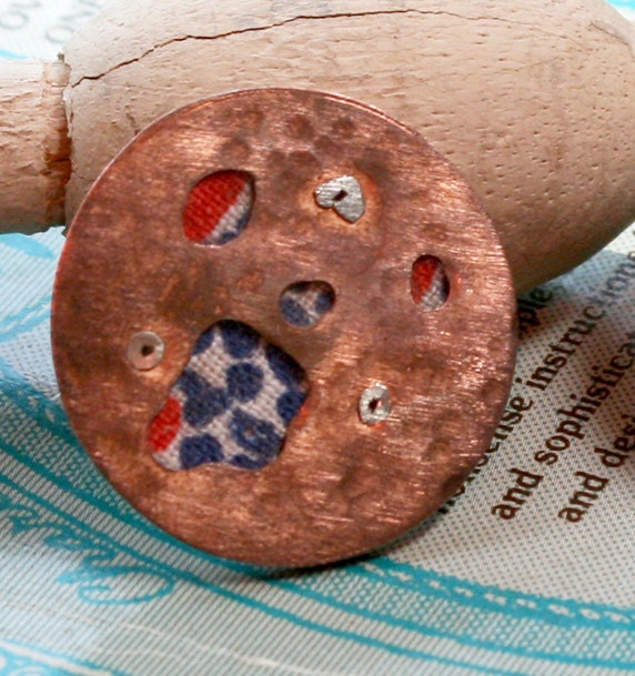 Handcut Copper w Vintage Fabric