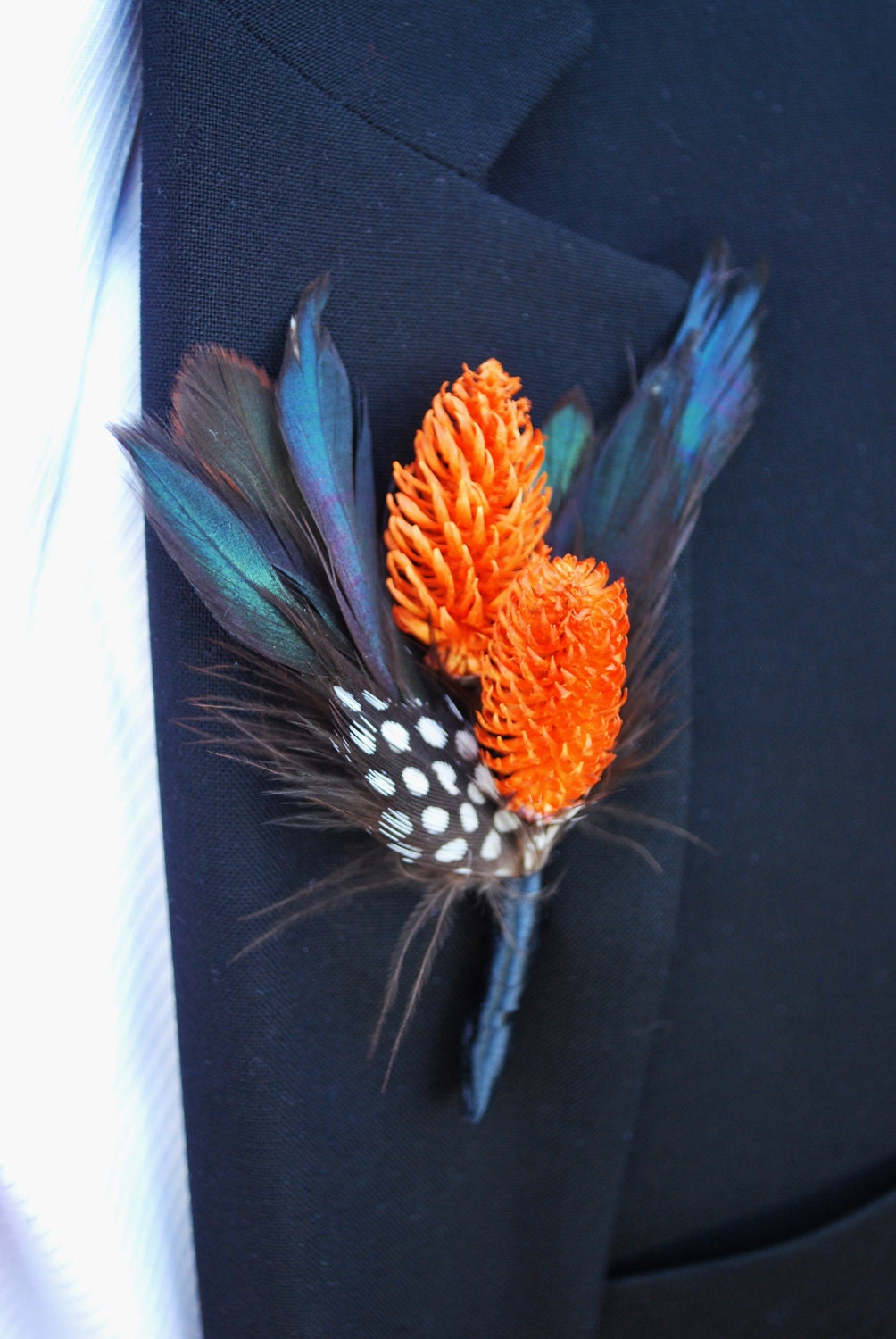 Fire Brush - naturals feather boutonniere