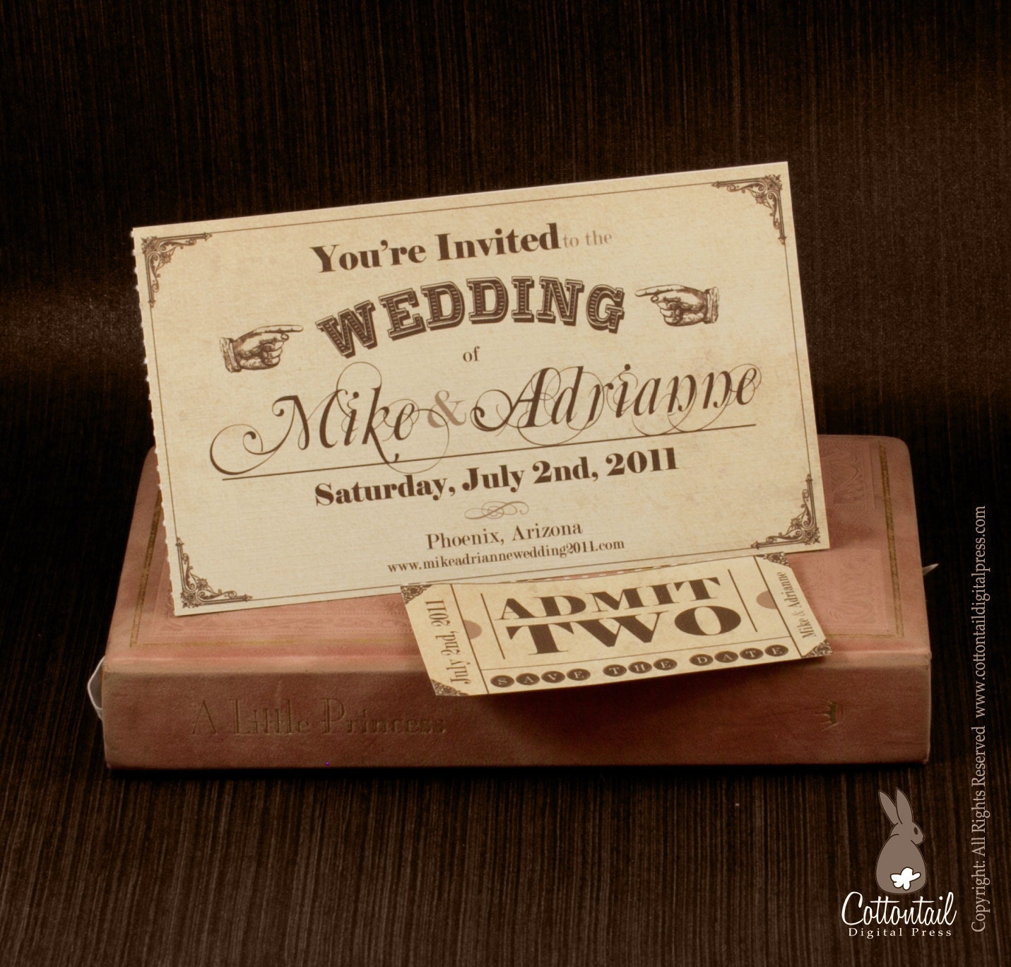 Vintage Ticket Save the Date or Wedding Invitation Set FREE Shipping within the US