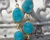 Aqua blue drusy rock earrings three drops