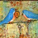 Wall Art Print Whimsical Bluebirds on a Wire 8X10 Lovelocks Couple Romantic
