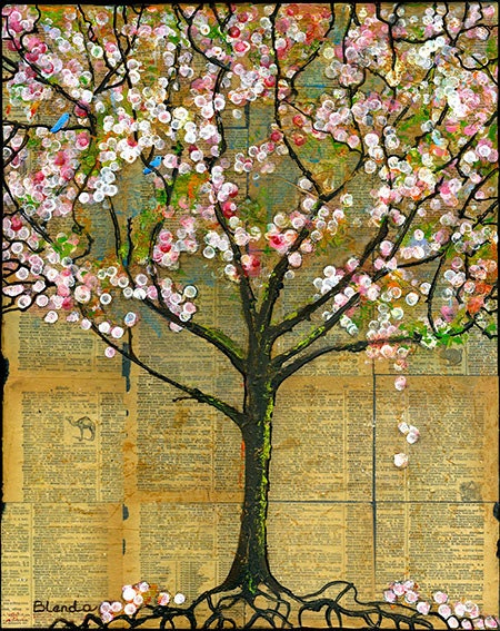 Tree Print Art Birds Words Dictionary 8X10 Spring Trends