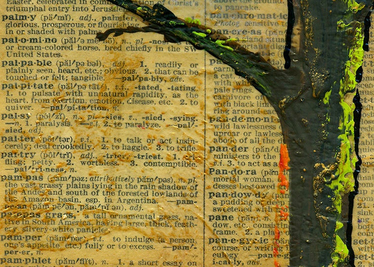 Art Tree Print Large 11X14 Signed Text Words Dictionary Birds