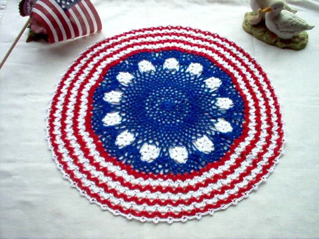 Patriotic Americana Crochet Thread Art Doily