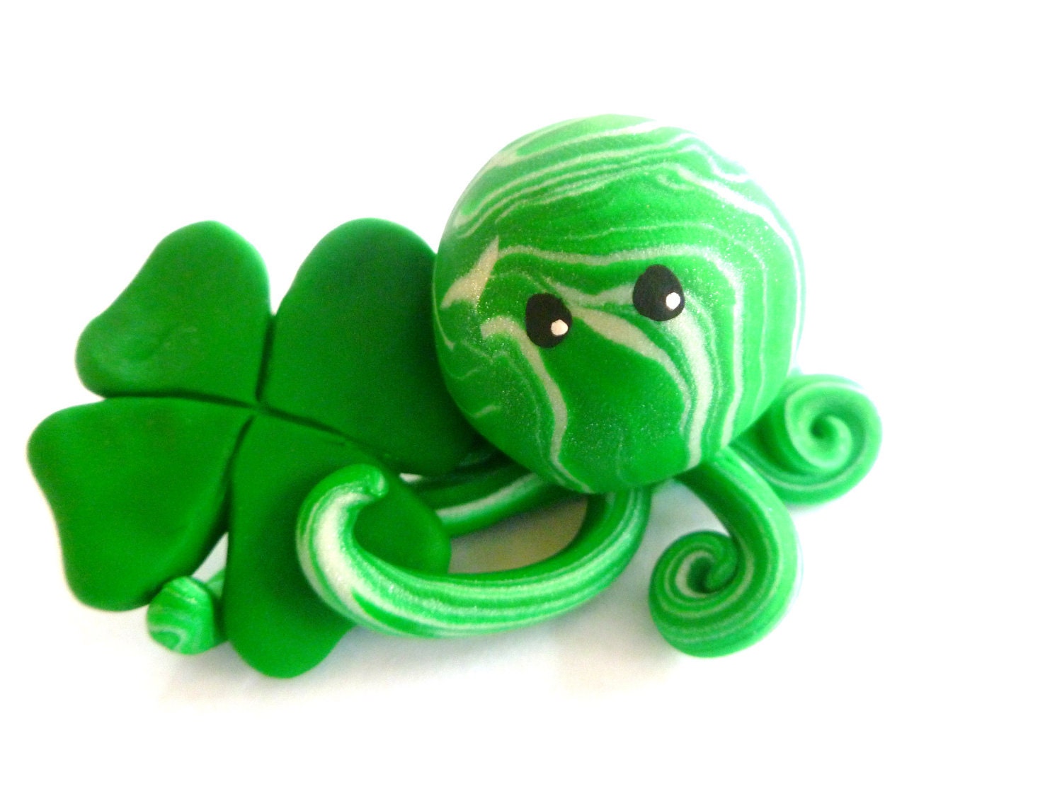 Little Lucky Octopus Mini Marble Friend in Green and Icy Pearl