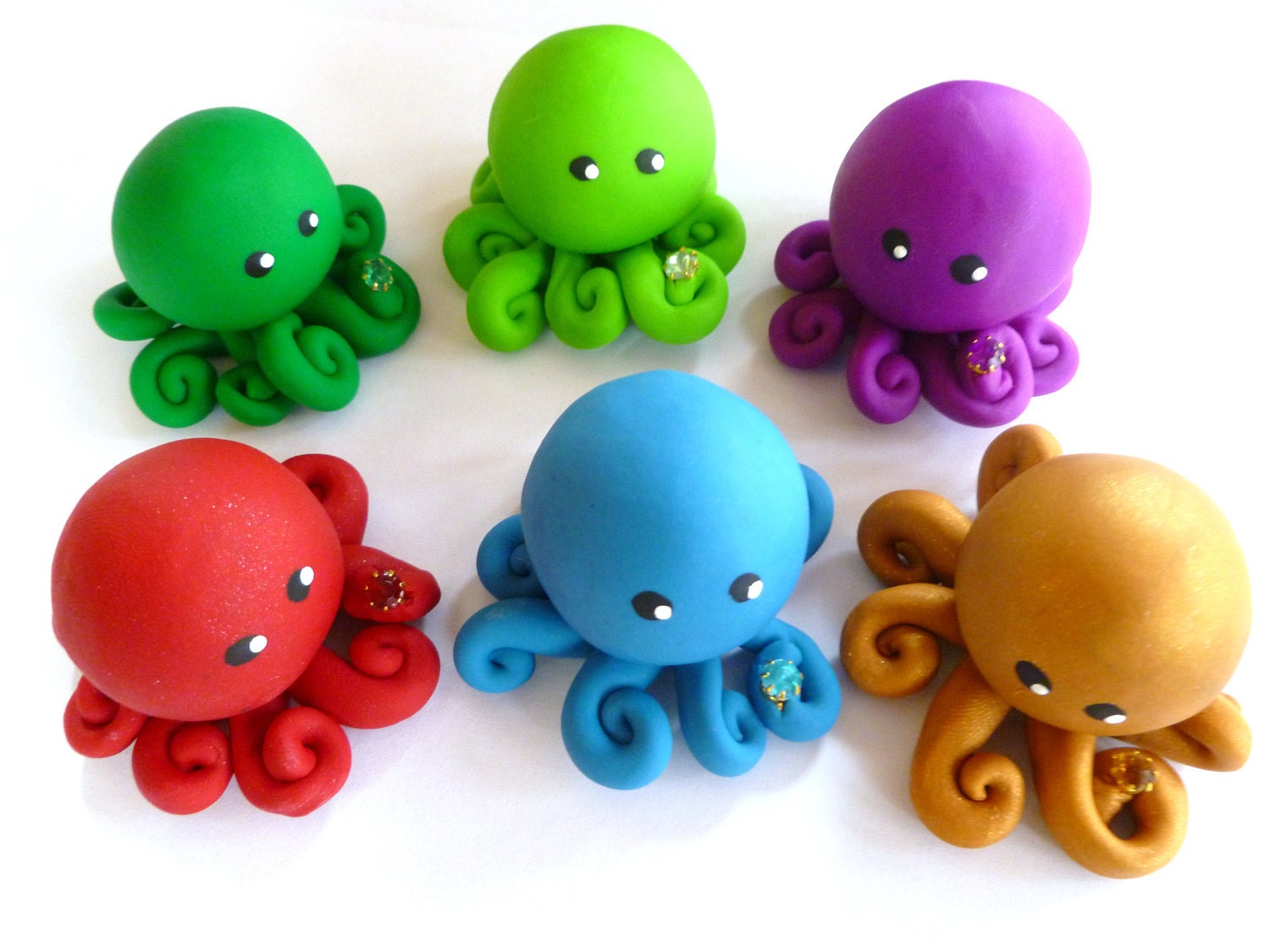 Birthstone Little Octopus Mini Marble Friend Choose A Birthday Month with Faux Gemstone