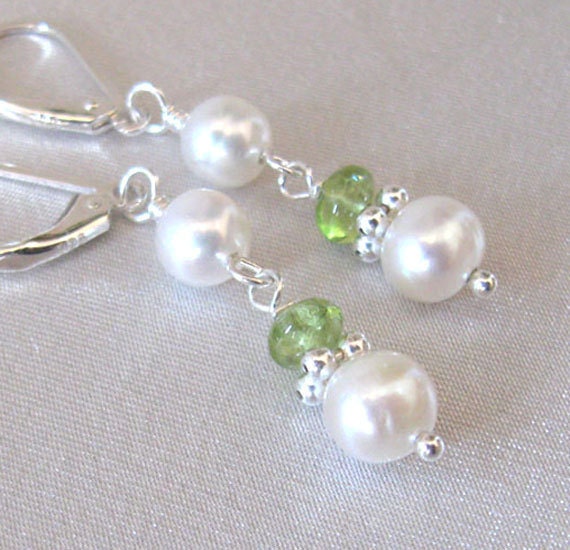 Peridot and Pearl Earrings Sterling Silver, Freshwater Pearls, Peridot Gemstones - SendingLoveGallery Peridot and Pearl Earrings Sterling Silver, Freshwater Pearls, Peridot Gemstones - SendingLoveGallery