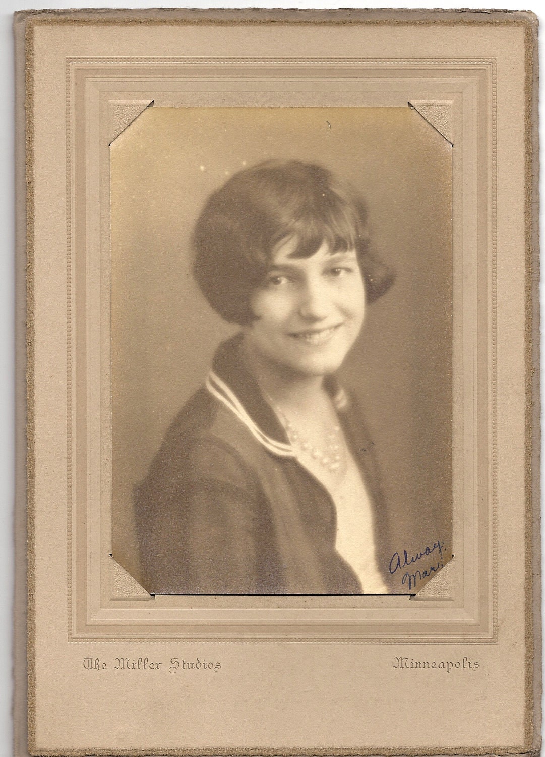 Vintage Portrait Young Woman with Lovely Smile Signed 'Always, Mary'