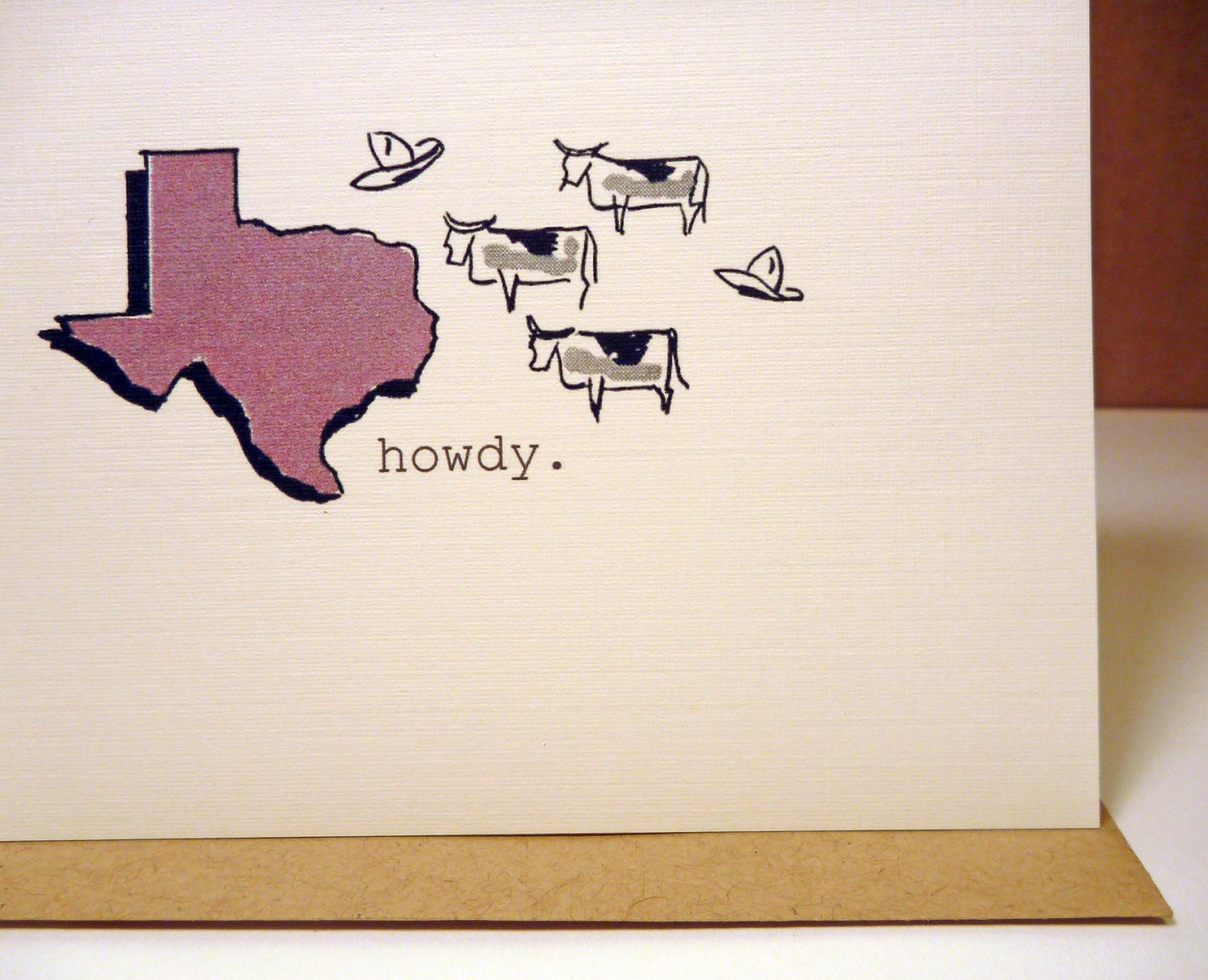 Howdy Texas greeting card -  friendship - hi hello - blank card - retro - state