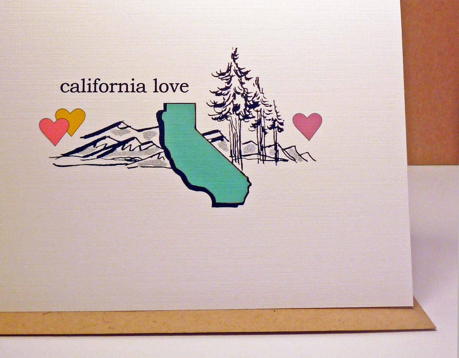 California love greeting card - state - miss you -  valentine - vintage style card