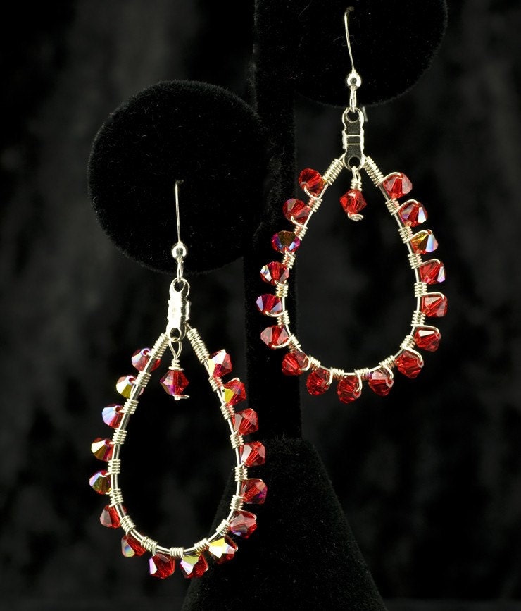 Red Crystal Loop Earrings