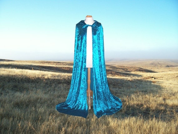 Turquoise Cloak Cape Medieval Renaissance Wedding Costume Blue Green Halloween