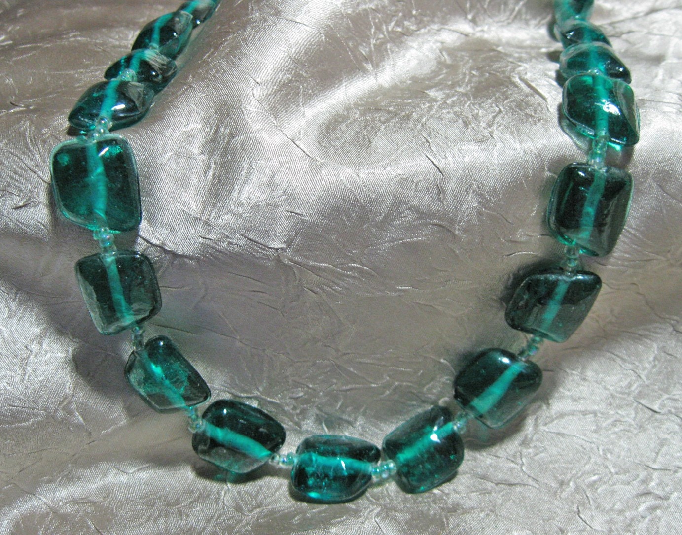 Vintage Glass Necklace Teal
