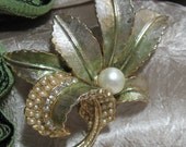 Vintage Rhinestones and Pearl Brooch Signed