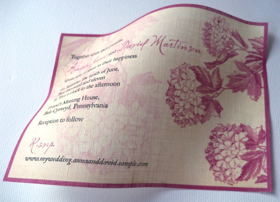 Hydrangea floral wedding invitation on linen fabric, rustic modern - 25