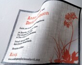 Floral wedding invitation metallic edging on linen fabric rustic barn wedding, set of 25