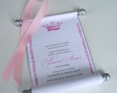 Princess birthday invitation scroll with royal crown, with mailing tubes  - set of 5