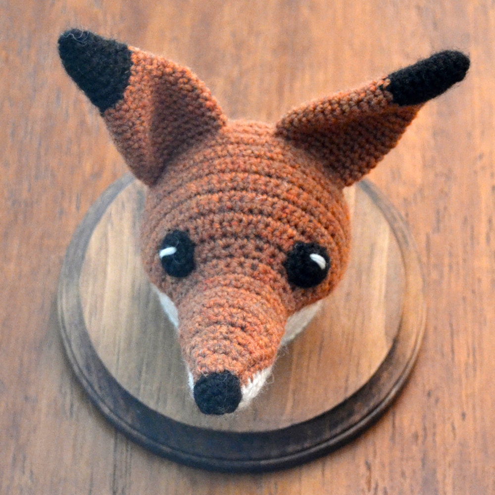 Cruelty-Free Crochet Taxidermy Fox Head in Orange and White
