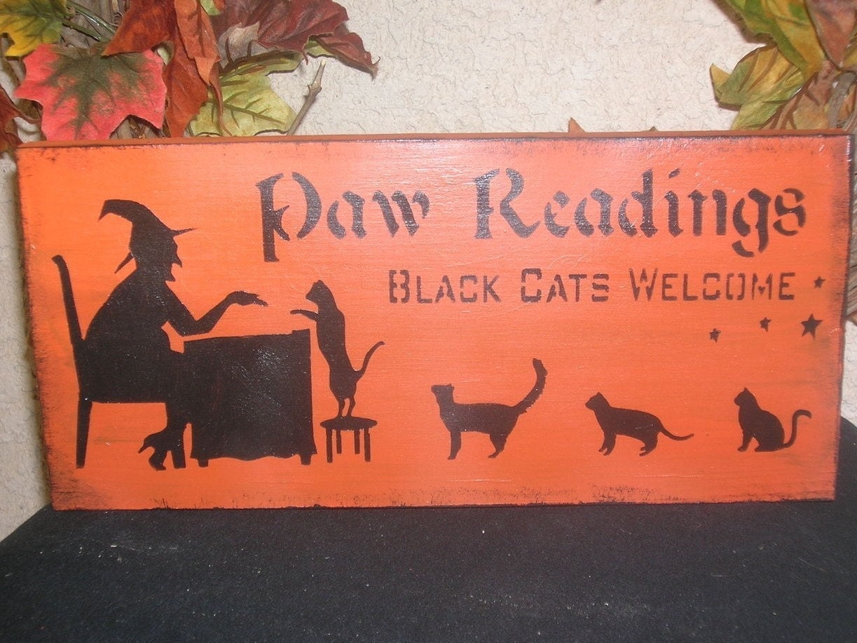 Paw Reading Halloween Sign Decoration Black Cats Welcome WItch Wiccan Wicca