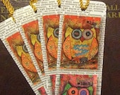 Wise Owl Bookmarks set of 4 by mixed media artist June Pfaff Daley