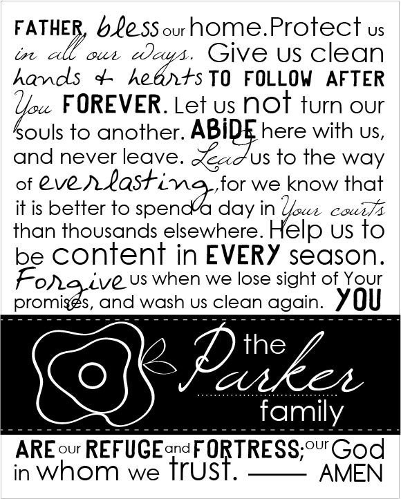 Personalized Family Prayer 8 by 10 print.
