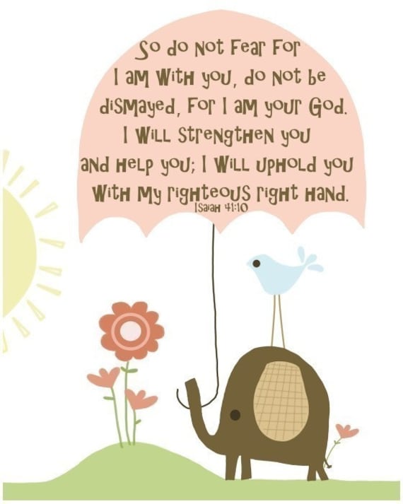 Elephant and Umbrella. I will uphold you with my right hand....Scripture 8 by 10 print