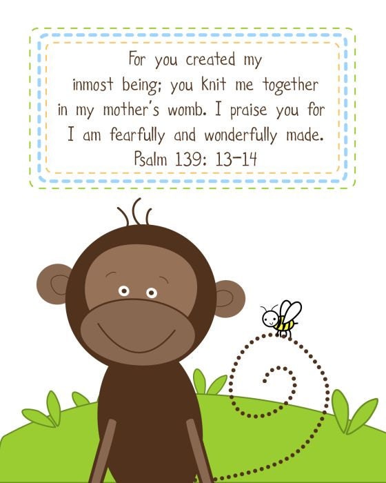 Fearfully and wonderfully made...monkey and bumble bee 8 by 10 print.