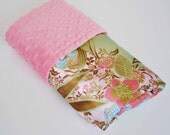 BEATRIX BABY BLANKET.........Pretty floral charmeusse print with pink minky dimples baby blanket.........Very stylish modern baby gift