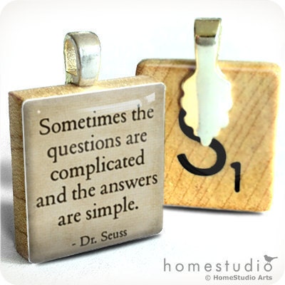 Dr. Seuss Quote (Questions)  - a pendant charm made from a Scrabble Game Tile game piece. Necklace chain sold separately