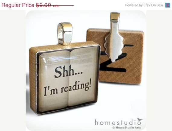 Christmas in July Sale: Shh I'm Reading - necklace Charm handmade with Scrabble Wood Tile ... Jewelry Art by HomeStudio - HomeStudio Christmas in July Sale: Shh I'm Reading - necklace Charm handmade with Scrabble Wood Tile ... Jewelry Art by HomeStudio - HomeStudio