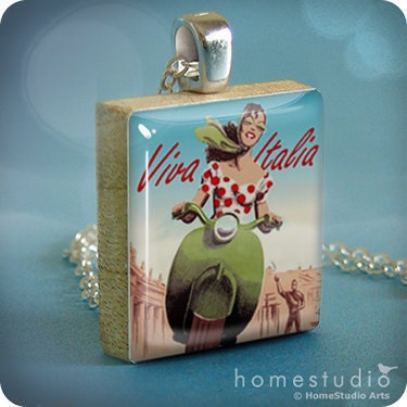 VIVA ITALIA : a jewelry pendant charm made from a Scrabble Game Tile game piece