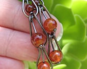 Carnelian Gemstone Copper Earrings Handmade Ladder Dangle Antiqued