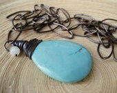 Spring Turquoise Teardrop Necklace Copper Chain