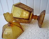Sale Vintage Amber Imperial Glass Co Zodiac Footed Candy Jar