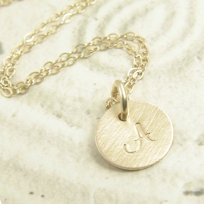 Initial Pendant Necklace - Brushed Gold - Your Choice of Initial - Unblackened - Custom Personalized Hand Stamped Initial Jewelry
