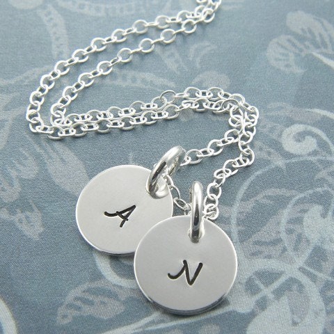 Hand Stamped Jewelry Initial Pendant Double Necklace - Personalized with Your Choice of Two Initials