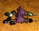 Vintage Style Bead Drop Dangles (b84) - Grape Lucite Flowers, Czech Glass Beads, and Antique Brass