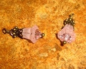 Vintage Style Bead Drop Dangles (b128) - Vintage Rose Lucite Daffodil Flowers, Swarovski Crystals, and Antiqued Brass