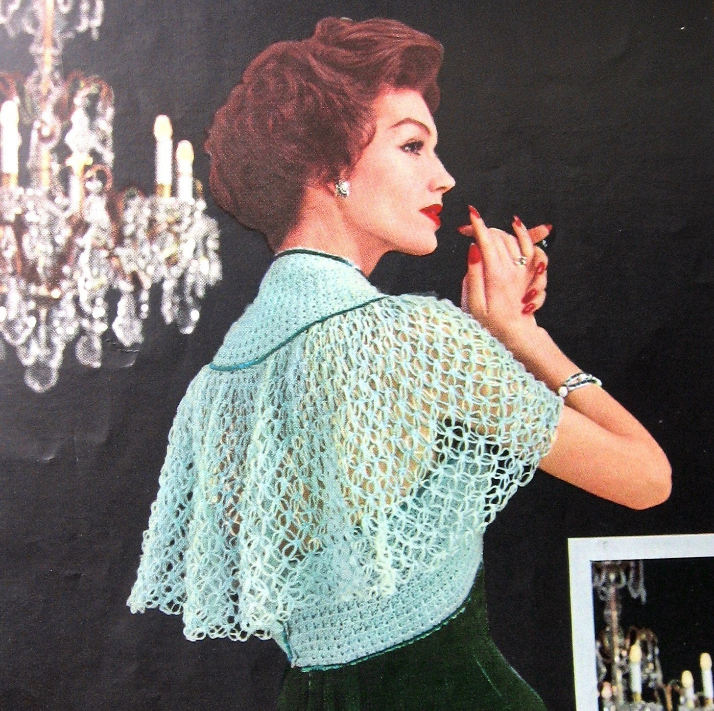 Vintage Crochet Shawl Pattern Lace Stitch With Cummerbund Waist circa 1950 Sml Med Lrg Sizes PDF