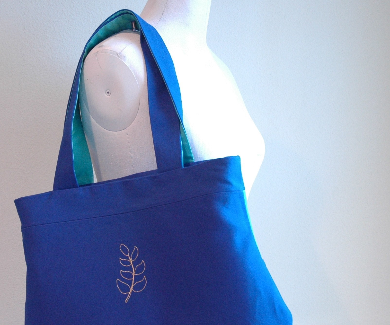 Laureate Handbag in Blue and Teal with Gold Leaves