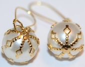 Earrings,  White and Golden Gothic Snowballs