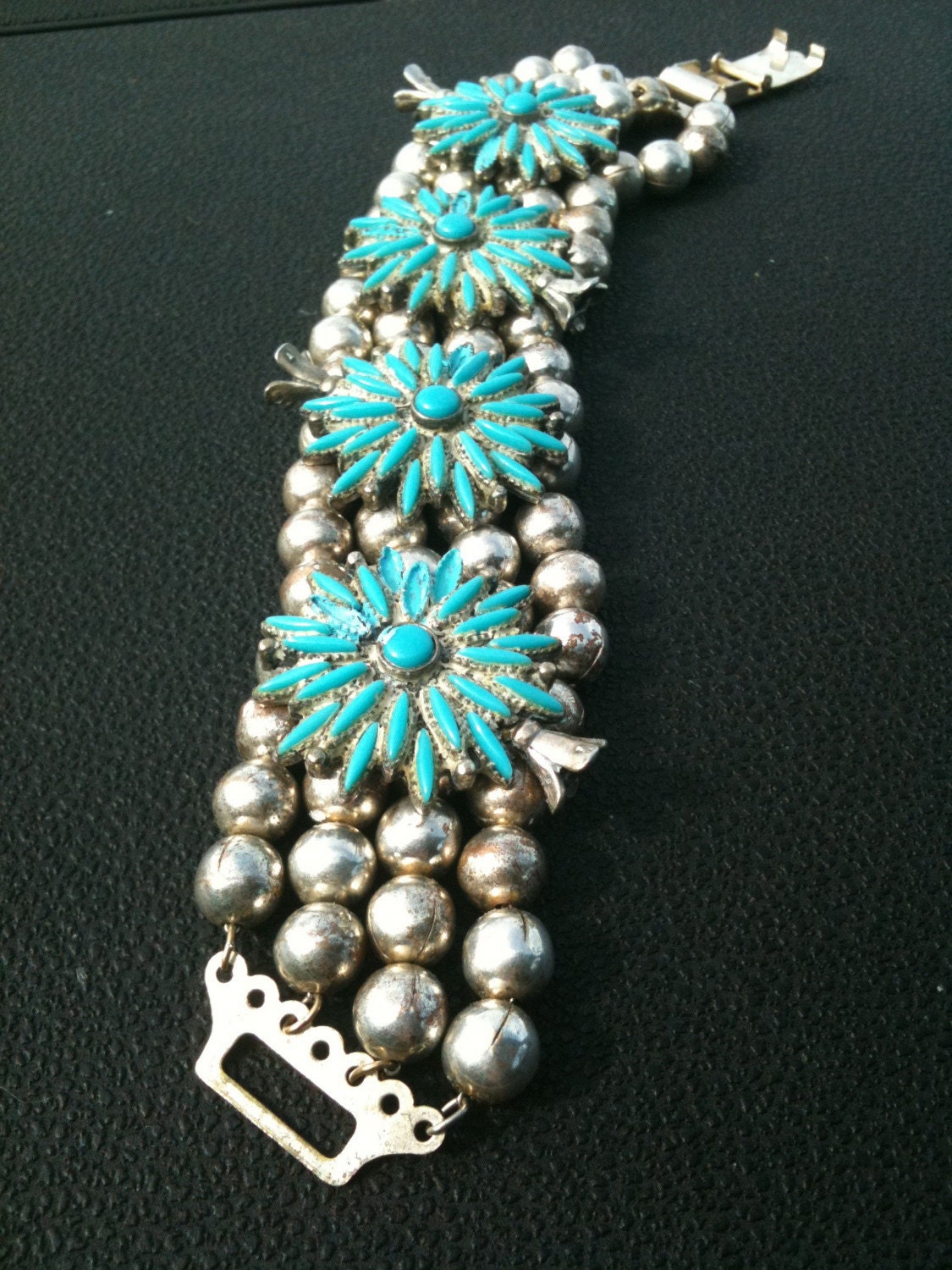 1940s vintage silver and turquoise bracelet