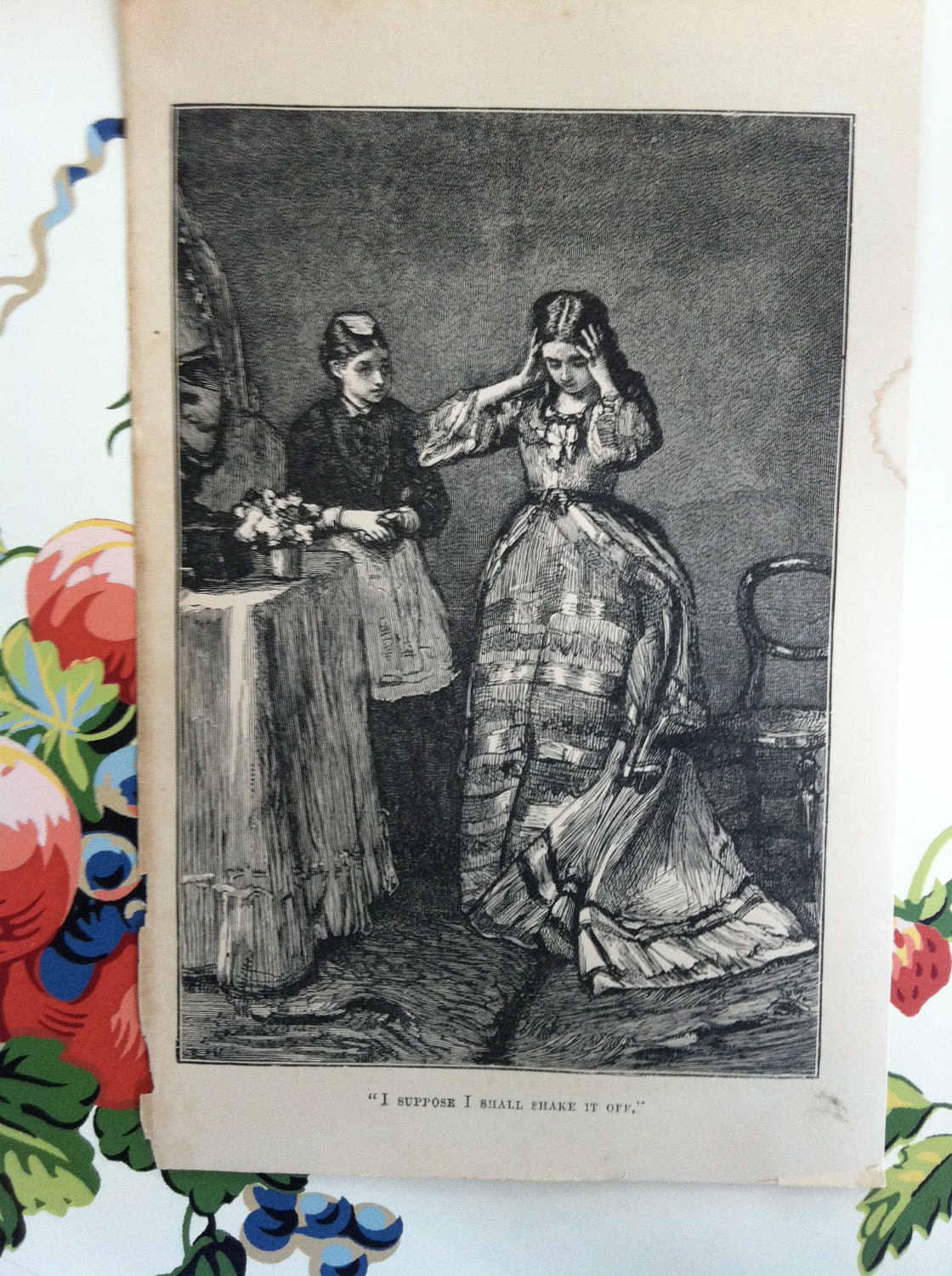 Oh, My- what to do- repro of vintage antique print- steel engraving