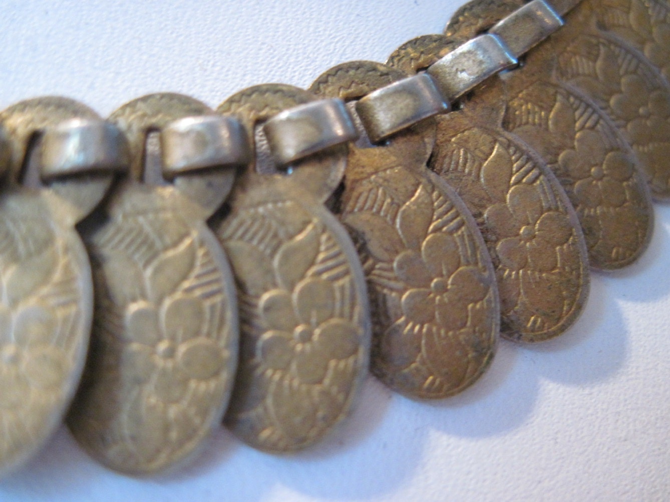 vintage 60s Etched Copper Floral Coin Choker Necklace