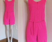 Vintage 60s HOT PINK Playsuit with Matching Chain Belt