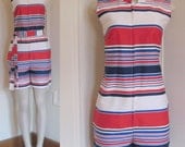 Vintage 60s Red White and Blue Striped Romper with Matching Belt size small
