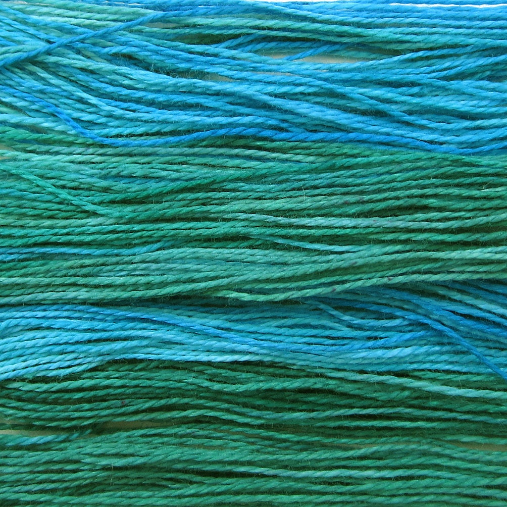 Hand dyed cotton perle 8 embroidery thread, 30m skein - sky blue, teal green, bright blue