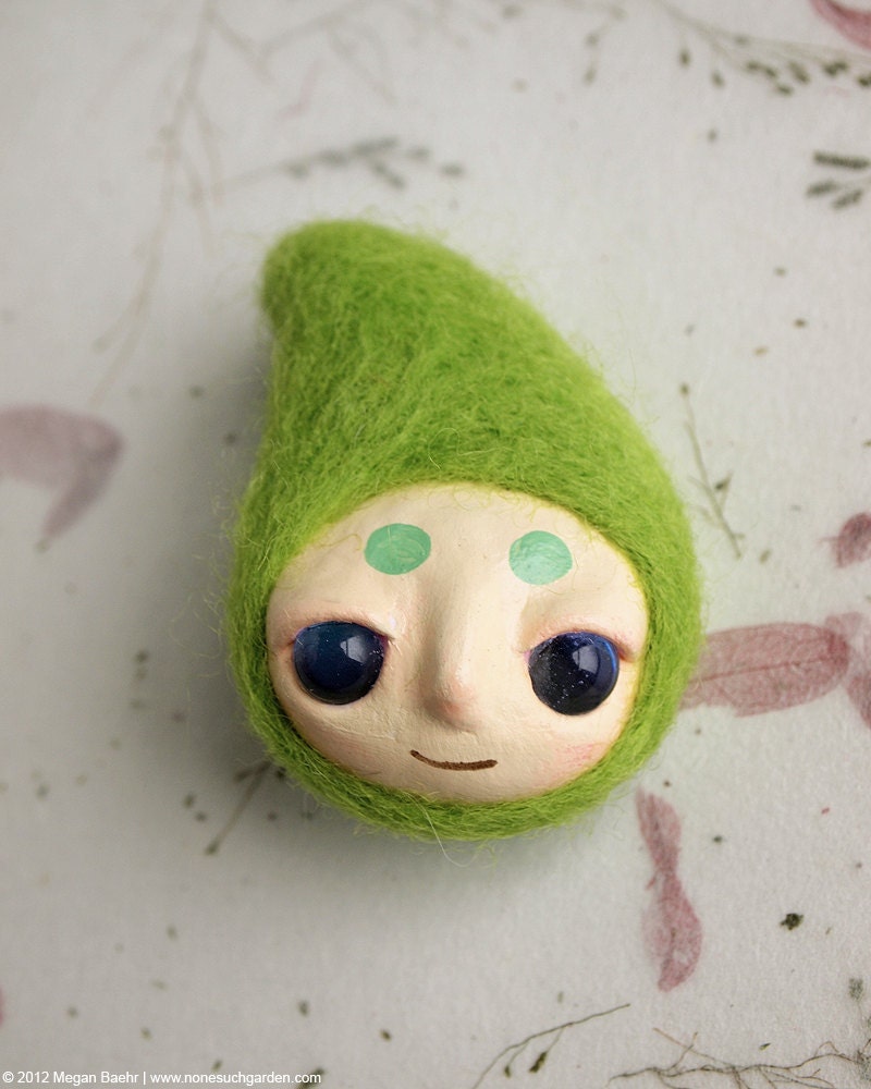 Mixed Media Brooch, OOAK - Green Sproutling
